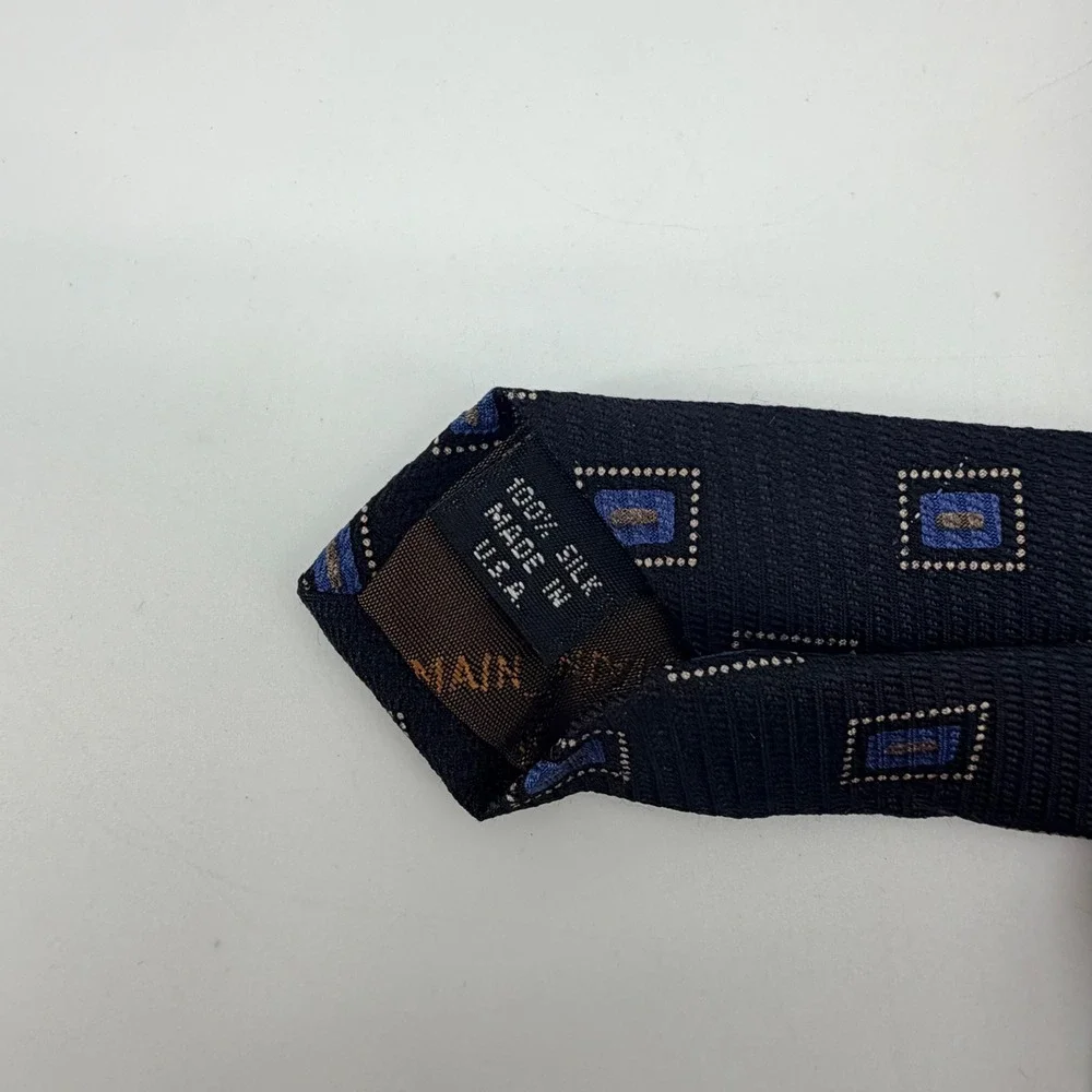 Pierre Balmain Tie Mens OS Navy Blue Geometric Silk Classic Designer Necktie